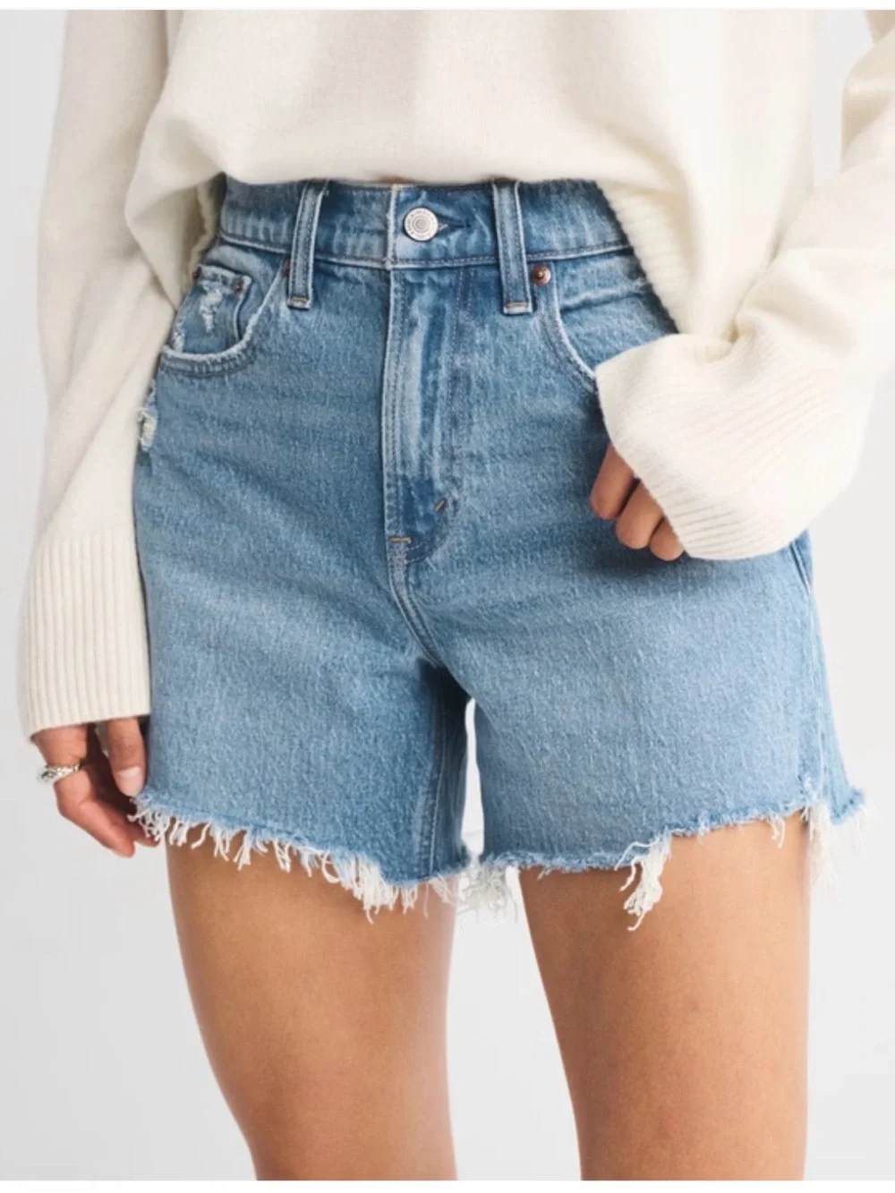 Abercrombie & Fitch High Rise Dad Short - Denim Cutoff Shorts